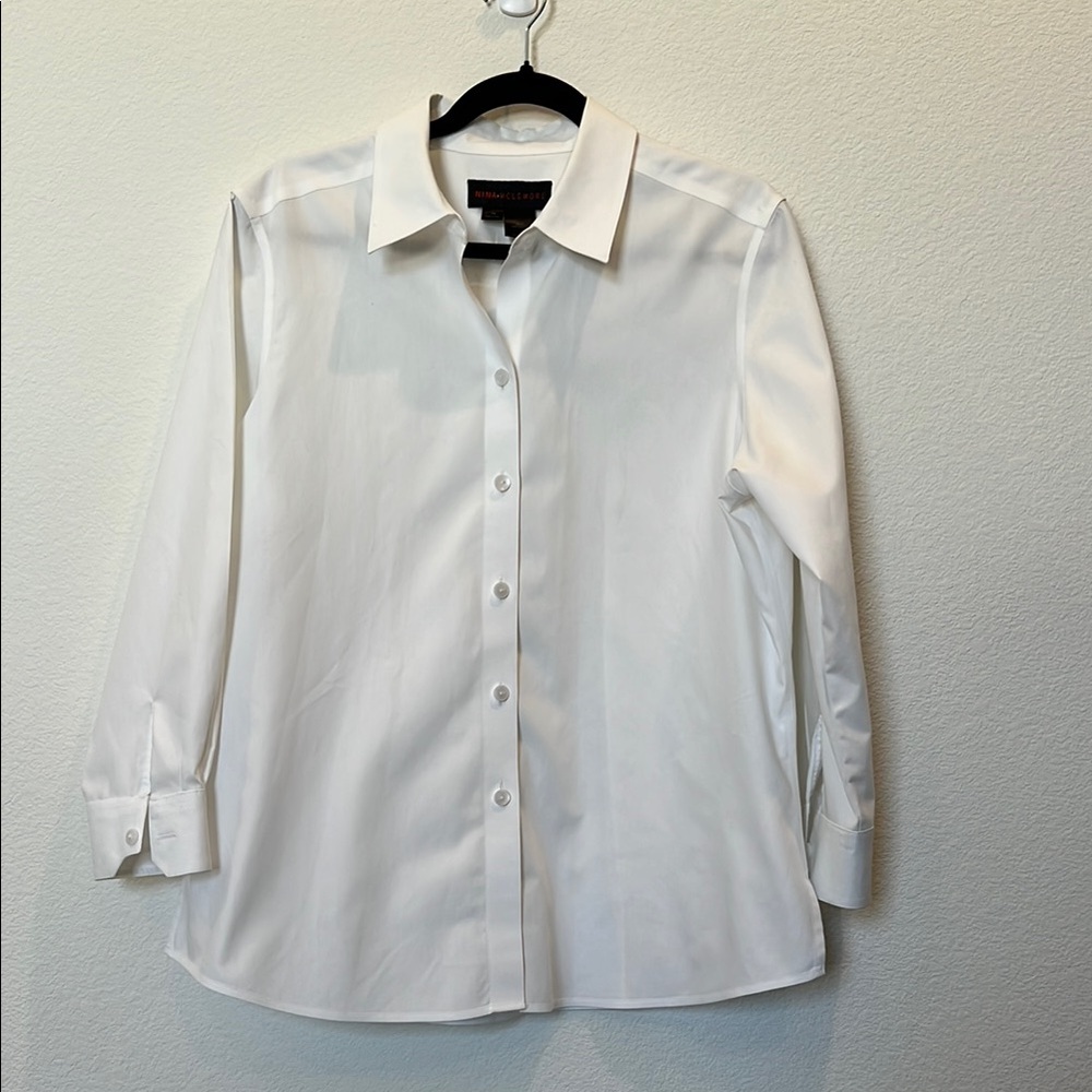 Nina Mclemore Classic White Button Down Cotton Shirt Size 14